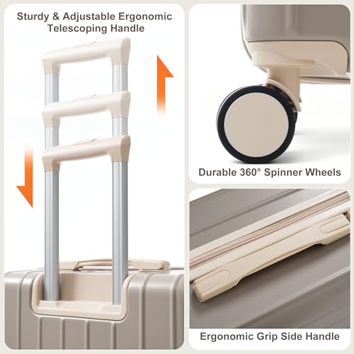 Image of Hardshell Luggage Sets, Lightweight Stripes Suitcases with Spinner Wheels, Light Grey