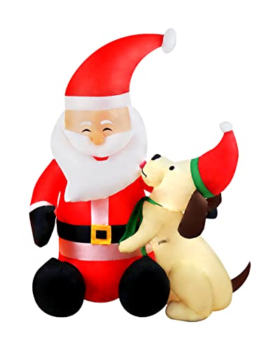 5 ft Christmas Inflatable Santa Claus and Dog - Yard Decoration Christmas Inflatables