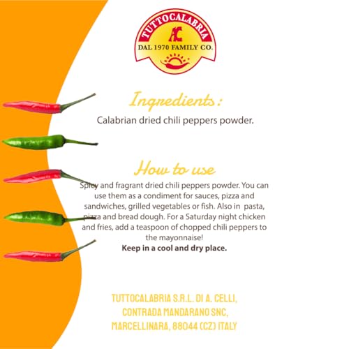 TUTTOCALABRIA Chili Powder, Calabrian Hot Chili Powder, Spicy Italian Seasoning, 350 gm (12.3 oz) All Natural, Non-GMO, Product of Italy