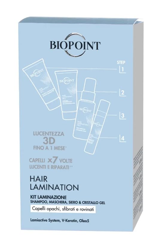 Biopoint Hair Lamination Kit: 3D Shine Shampoo 20 ml + Reconditioning Mask 20 ml + Laminating Serum 20 ml + Sublimator Gel Crystal 8 ml, 2.2 Fl Oz made in Italy [italian import]