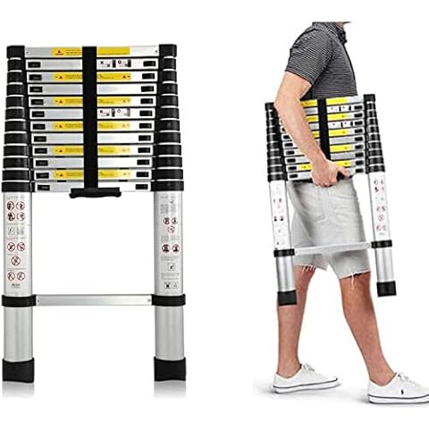 Groundlevel 3.2m Telescopic Ladder, Aluminium Loft Ladder Extendable, Max Load 150kg/330lb, Auto lock, for Garden, Decorating, Painting, Silver Cover