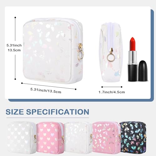 Image of Likesing Period Bag Pouch, Leather Sanitary Napkin Storage Bag for Girls Womens, Portable Sanitary Napkin Period Pad Pouch Bag for Purse, Small Make Up Bags(White Butterflies)