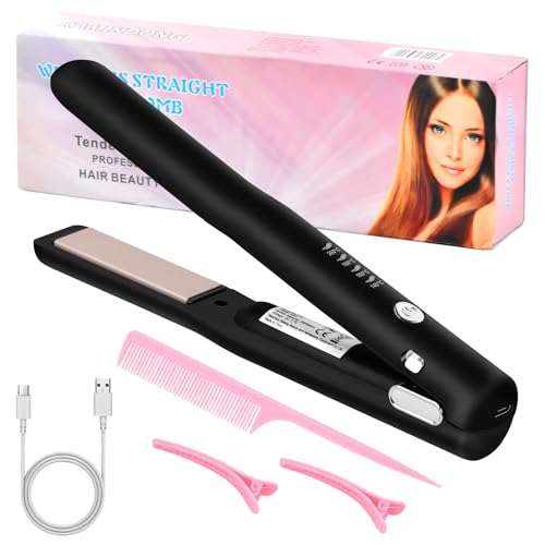 Piastra per Capelli Senza Fili, Portatile Piastra da Viaggio per Capelli 2 in 1, piastra e Arricciacapelli Portatile 2 in 1, piastra da Viaggio Capelli per Stili Ricci e Lisci 30S Riscaldamento Rapido