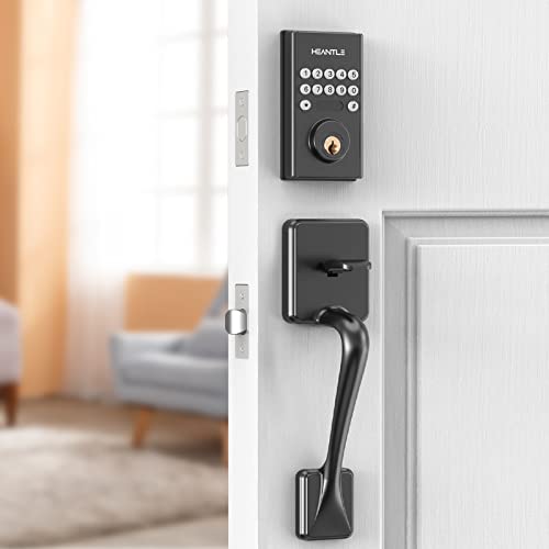 Front Door Lock Set - Heantle Keypad Deadbolt Keyless Entry Door Lock With Handle - Electronic Digital Door Locks For Front Door Auto Lock - Keyless Entry 1-Touch Locking (No Fingerprint) #TOP5