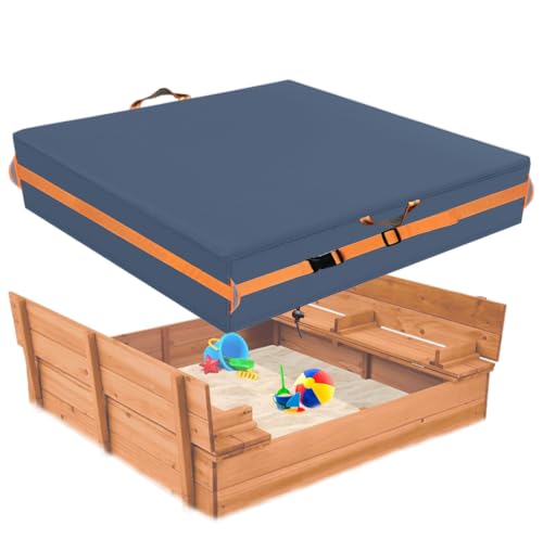 Image of Outdoor Sandboxes Cover,600D Waterproof Oxford Fabric with Two Reflective Carrying Handles and a Loop of 8.1 Metre Webbing Carabiners,Elasticated Drawstring at The Bottom.77 L x 77 inch W x 8 inch H,Grey.