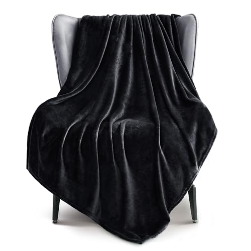 Exclusivo Mezcla Extra Large Fleece Throw Blanket for Couch, Sofa, 300GSM Super Soft and Warm Blankets, Black Throw All Season Use, Cozy, Plush, Lightweight, 50x70 Inches