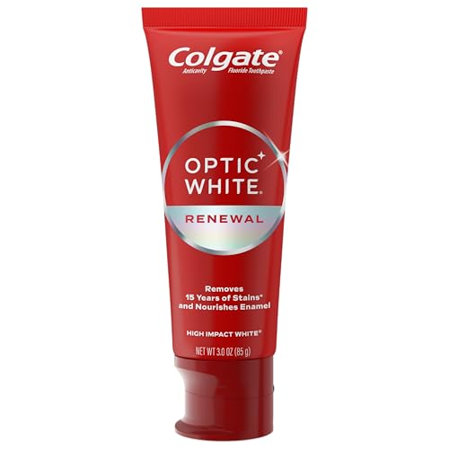Colgate Optic White Renewal Teeth Whitening Toothpaste, Whitening Fluoride Toothpaste, Effectively Removes Tea, Coffee, and Wine Stains, Made with Hydrogen Peroxide, High Impact White, 3.0 oz - image 9