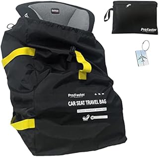 Car Seat Travel Bag Backpack for Air Travel - Karfast Universal Infant Carseat Gate Check Bag Cover for Airplane, Foldable with Pouch, Yellow