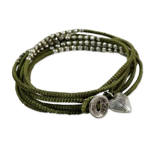 NOVICA Handmade Silver Accented Wrap Bracelet 21 Inch Thai Cord