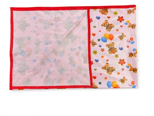 Image of Waterproof PVC Plastic Mattress Protector Double Bed Flat Bedsheet with Elastic for Babies Girls & Boys (Pink Bear)