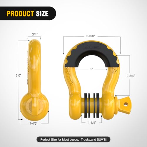 Image of Nilight 2 Pack 3 /4 inch D-Ring Shackle with 7 /8 inch Screw Pin 41,887lbs Break Strength, Heavy Duty Off Road Recovery Shackle with Isolators Washers for Use with Tow Strap, Winch, Off-Road Truck Vehicle
