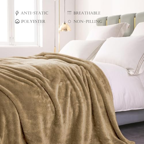 Image of Exclusivo Mezcla Plush Fuzzy Fleece Bed Blanket Queen Size, Super Soft, Fluffy and Warm Blankets for Couch, Bed, All Season (Brown, 90x90 inches)