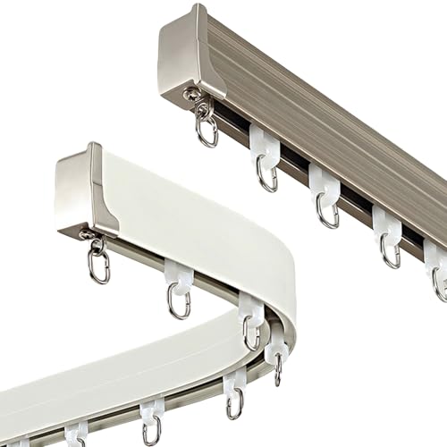 Barra de cortina champán con rodillos silenciosos, riel de cortina flexible de 8.2 pies para dormitorio, armario, bañera y ducha, divisor de habitación y tratamiento de ventana