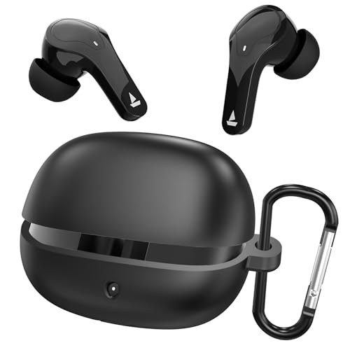 Image of Sounce Soft Silicone Protective Case Cover, Boat Airdopes Plus 311 (2025 Launch) Shockproof, Scratch-Resistant, Dustproof Earbuds Case with Keychain Clip, Easy Portability, (Black)