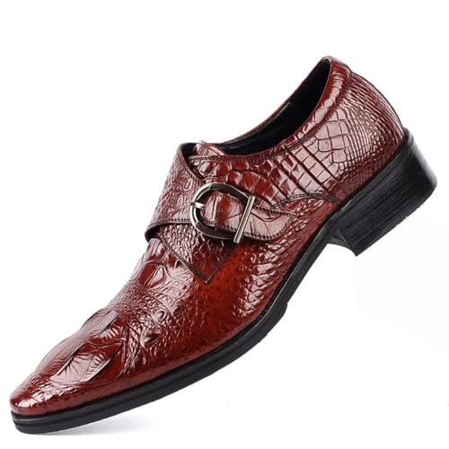 Monk Strap Shoes Men Retro Formal Business Loafer Dress Shoes Lightweight Crocodile Leather Slip On Comfort Wear Low Heel Pointed Plain Toe Buckle Pull-on Oxford Casual Elegant Work Office Wedding