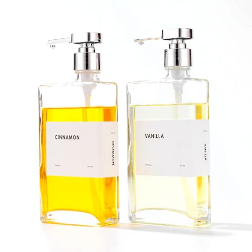 APT 1101 Glass Coffee Syrup Dispensers with Pumps, Syrup Bottles with Label Set - Essential Coffee Bar Accessories, 11.8 oz/350ml, Set of 2, Gold (Silver)