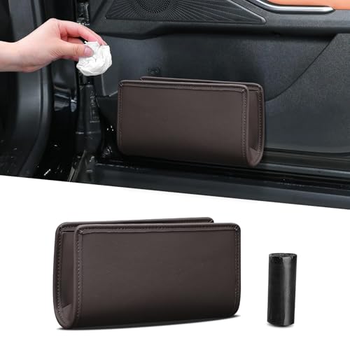 Image of Car Trash Can, Car Garbage Can, Waterproof Litter Auto Trash Can for Travelling, Auto Interior Accessories Foldable Hanging Mini Cars Storage Bag Container Universal Fit Most Cars (Brown)