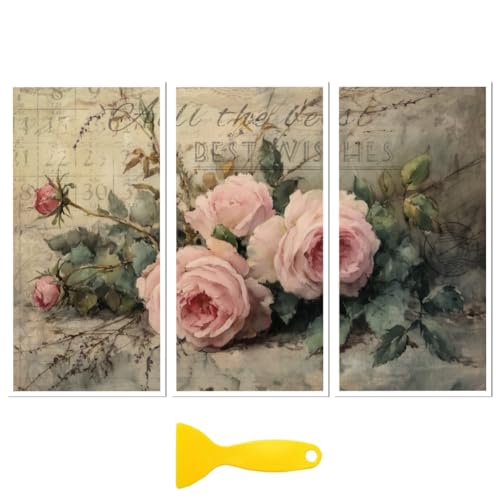 Peacoblue Lot de 3 Autocollants Transfert pour Meuble Rose Rétro