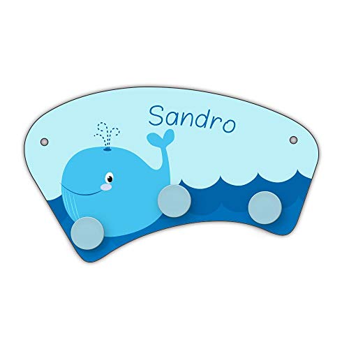 Eurofoto Wand-Garderobe mit Namen Sandro und Blauwal-Motiv für Jungen |...
