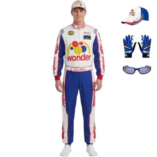 T TUNSTAND Adult Costume for Men Racing Jumpsuit Top Cap