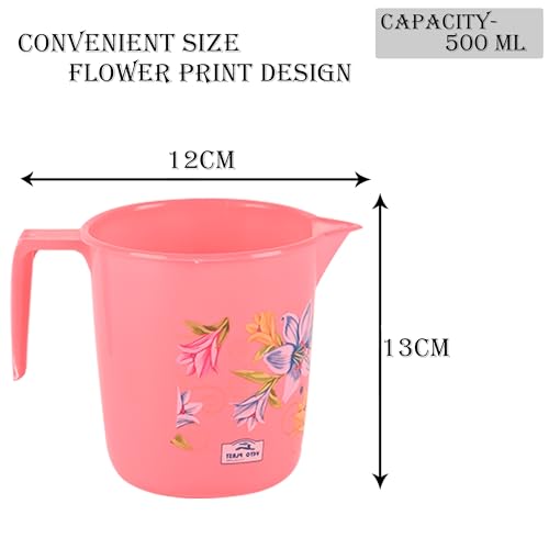 Image of Kuber Industries Bathroom Mugs Set of 24 | Plastic Mug for Bathroom | Water Mug | Bathing Mug | Flower Print | 500 ML | Pink