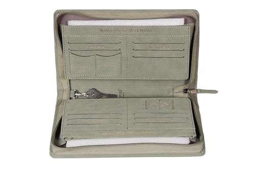 Image of Sukeshcraft Multiple Cheque Book Holder | Original PU Holds Upto 8 Cheque Books, 1 Pin-Sim Slot,14 Credit /Debit Card Slots with Matching Zipper (PU - Mild Green)