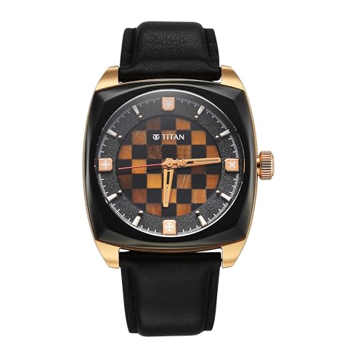 Image of Titan Grandmaster X Gukesh Dommaraju Special Edition with Tiger Eye and Black Agate Dial Premium Leather Strap Automatic Watch for Men - 10073KL02