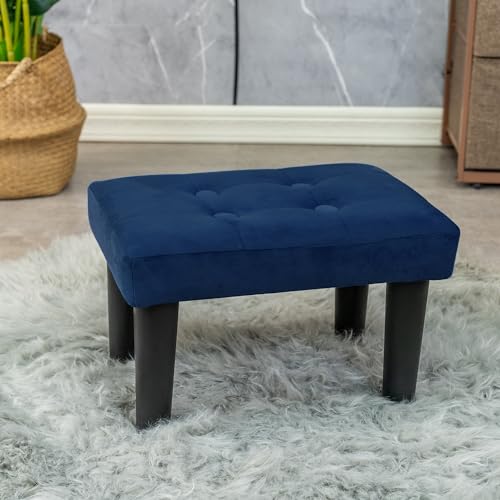 Image of CAROLMADE Ottoman Foot Rest, Velvet Small Ottoman Foot Stool with Legs Modern Footstool Ottomans for Living Room Entryway Office, (Velvet-Blue)