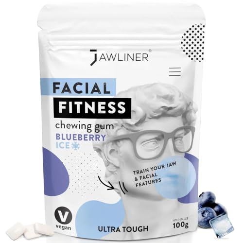 Jawliner - Pioneers the Toughest Handmade 15x Harder Jawline Gum Includes 12 Weeks Coaching - Sugar-Free Blueberry Ice Gum - Jawline Exerciser for Mewing & Shaping the Jaw (2 Months Pack)