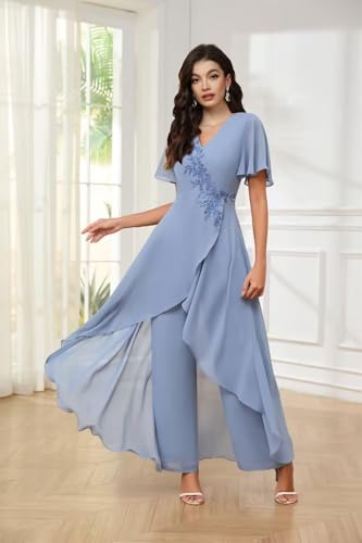 TIANMEI Mother of The Bride Pant Suits for Wedding 2 Pieces Chiffon Pantsuits for Wedding Guest Jumpsuit for Women3