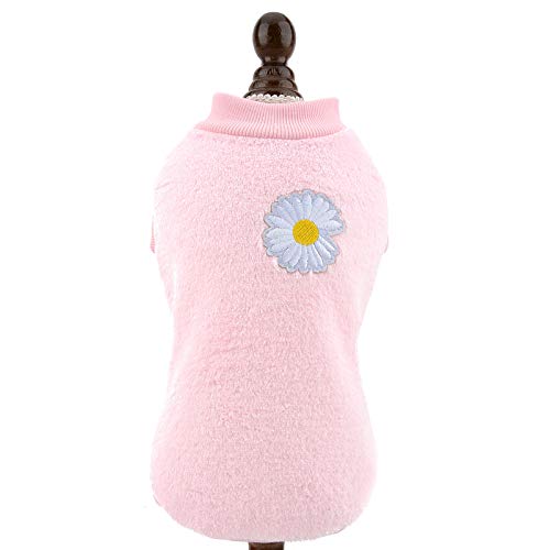 Smalllee Lucky_Store Haustier-Pullover für kleine Hunde, Katzen, Mädchen Jungen gemütlich weich Warmer Fleece Wintermantel Welpen Yorkie Chihuahua Kleidung, Blumenmuster, Babyrosa, Größe S