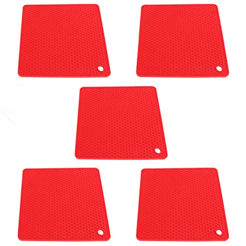 Generic Almohadillas Calientes para Salvamanteles, 5 uds., Alfombrilla Cuadrada Antideslizante de Silicona para Ollas para el Hogar (Rojo)