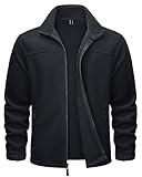 TACVASEN Men's Polar Fleece Jackets Lightweight Soft Winter Thermal Coats Outdoor Windproof Zip Up Jacket with Pockets Black M