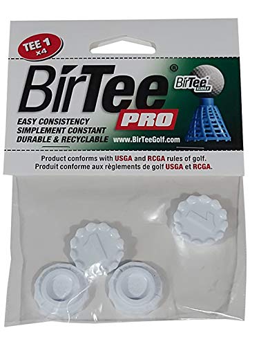 BirTee Pro Golf Tees - Size #1 (1/4") Individual Size Pack - 4 Tees Per Pack. Winter/Mat/Simulator Tees (White)