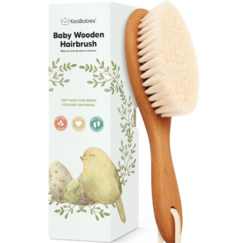 Image of Wooden Baby Hair Brush - Cradle Cap Baby Brush with Soft Goat Bristles, Perfect Gentle Scalp Newborn Comb for Infant, Girls, Boys, Bath Essentials (Golden Oak, Oval)