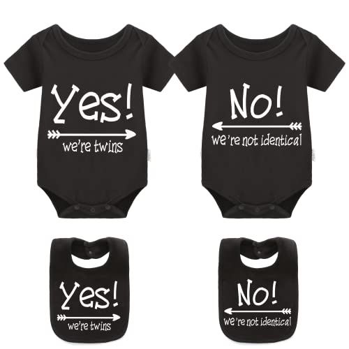 YSCULBUTOL Baby Twins Bodysuits Yes We are Twins No We are Identical Twins Bodysuit Boys Twins Clothes Baby Girls Set（black 0-3m）
