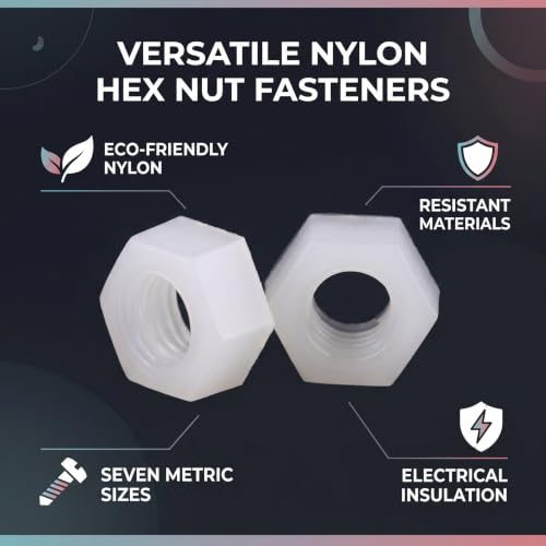 100pcs Hex Nuts Nylon Metric Nut Assortment Hardware Nuts PA66 Metric Thread Hexagon Fasteners White Plastic Nuts for Home and Automotive Use (M3) image 5