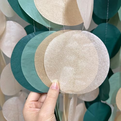 Image of 205Ft Sage Green Circle Dot Garland Backdrop Dusty Green Tissue Paper Polka Dots Hanging Streamer for Woodland Jungle Safari Neutral Birthday Wedding Engagement Party Decorations Supplies