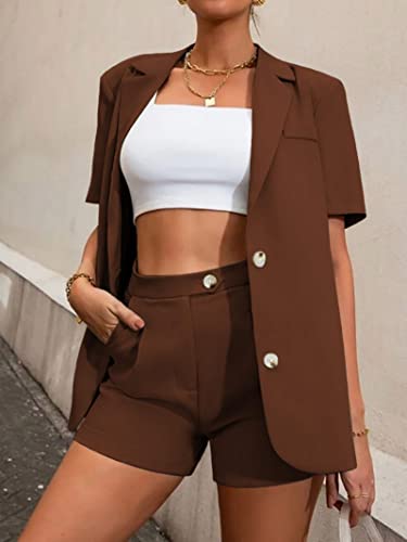 Canbebig Women's Blazer Shorts Set 2 Piece Outfits Open Front Short Sleeve Blazer Jacket with Shorts Business Office Suits2