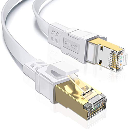 TBMax Cat 8 Ethernet Cable 50 ft, High Speed Cat8 40Gbps 2000MHz LAN Cord with Gold Plated RJ45 Connectors, S/FTP Shielded Network Patch Cable for Gaming/Xbox/Modem/Router -White