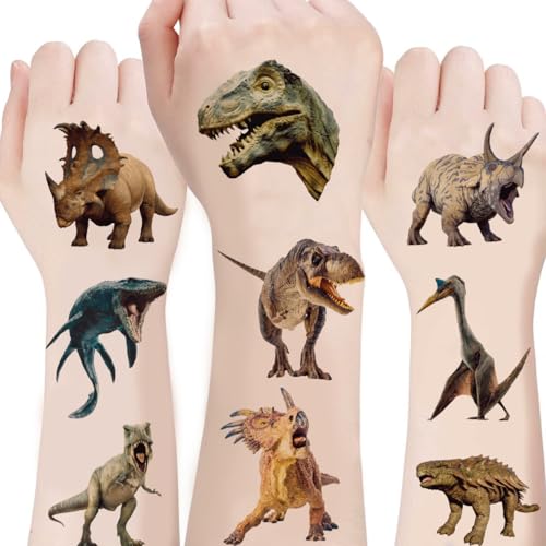 100Sheets 3D Dinosaur Temporary Tattoos Birthday Themed Party Supplies Decoration Favors Cartoon Dinosaur Sticker for Kids Boys Home Activity Class Prizes Carnival Christmas Rewards