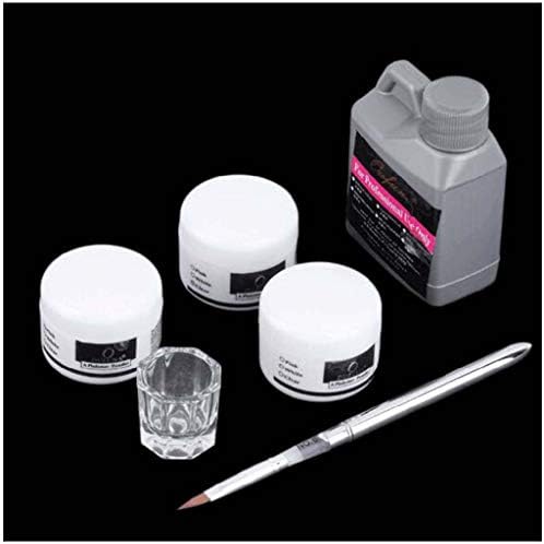 Nail Art Kit White Pink Clear Acrylic Powder Acrylic Liquid Nail Art Pen Dappen Dish Kit (120ml)