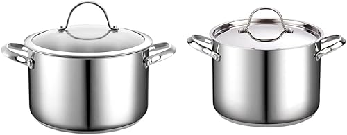 Cooks Standard Olla de acero inoxidable de 6 cuartos con tapa y olla clásica de acero inoxidable de 8 cuartos de galón con tapa, 8 cuartos de galón,