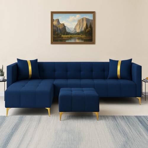 Image of Sleepify Livingstyle 6 Seater LHS L Shape Sofa Set with Centre Table (Blue)