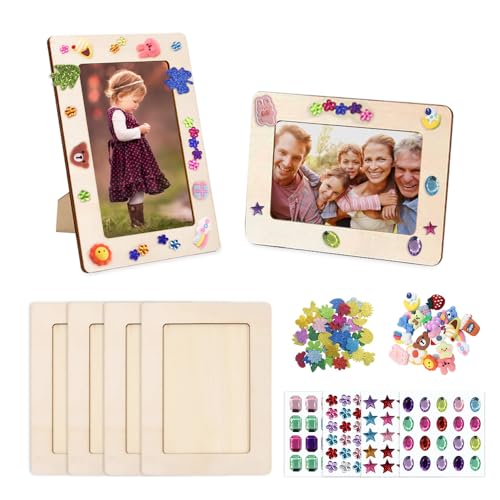 YZROHYI 6 Piezas Marco de Fotos Madera Manualidades 20x14.8 cm,Marco de Fotos Infantiles Diy,Marco Madera Para Decorar,Marcos de Foto Creativos,Marco de Foto Rectangular,Kids Art Frame con Pegatinas