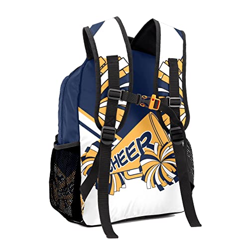 Personalized Custom Cheerleader Navy Blue Yellow Backpack Lightweight Travel Hiking Causual Bag With Name2