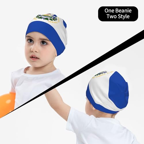 Flag of El Salvador Children Hip Hop Knitted Hat Kids Elastic Leisure Knit Cap Warm Sleep Beanies Black4