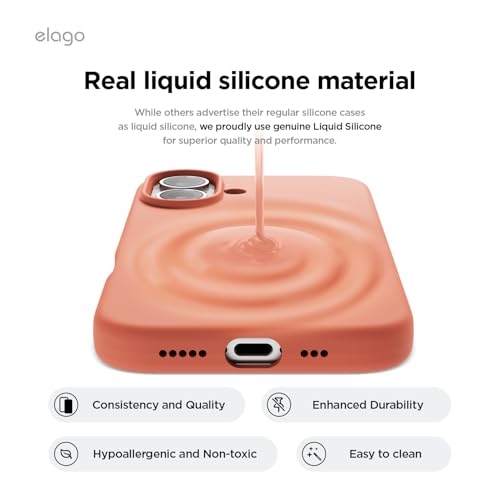 Image of elago Compatible with iPhone 16 Case, Premium Liquid Silicone Case, Full Body Protective Cover, Shockproof, Slim Phone Case, Anti-Scratch Soft Microfiber Lining, 6.1 inch (Salmon)
