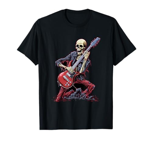 Esqueleto tocando guitarra, bandas camisas banda camiseta para hombre Camiseta