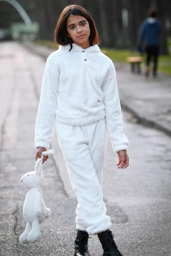 Image of Arshiner Girls 2 Piece Outfits Sweatsuit Fuzzy Long Sleeve Bear Ear Hoodie Sweatshirt and Sweatpant Kids Clothing Sets